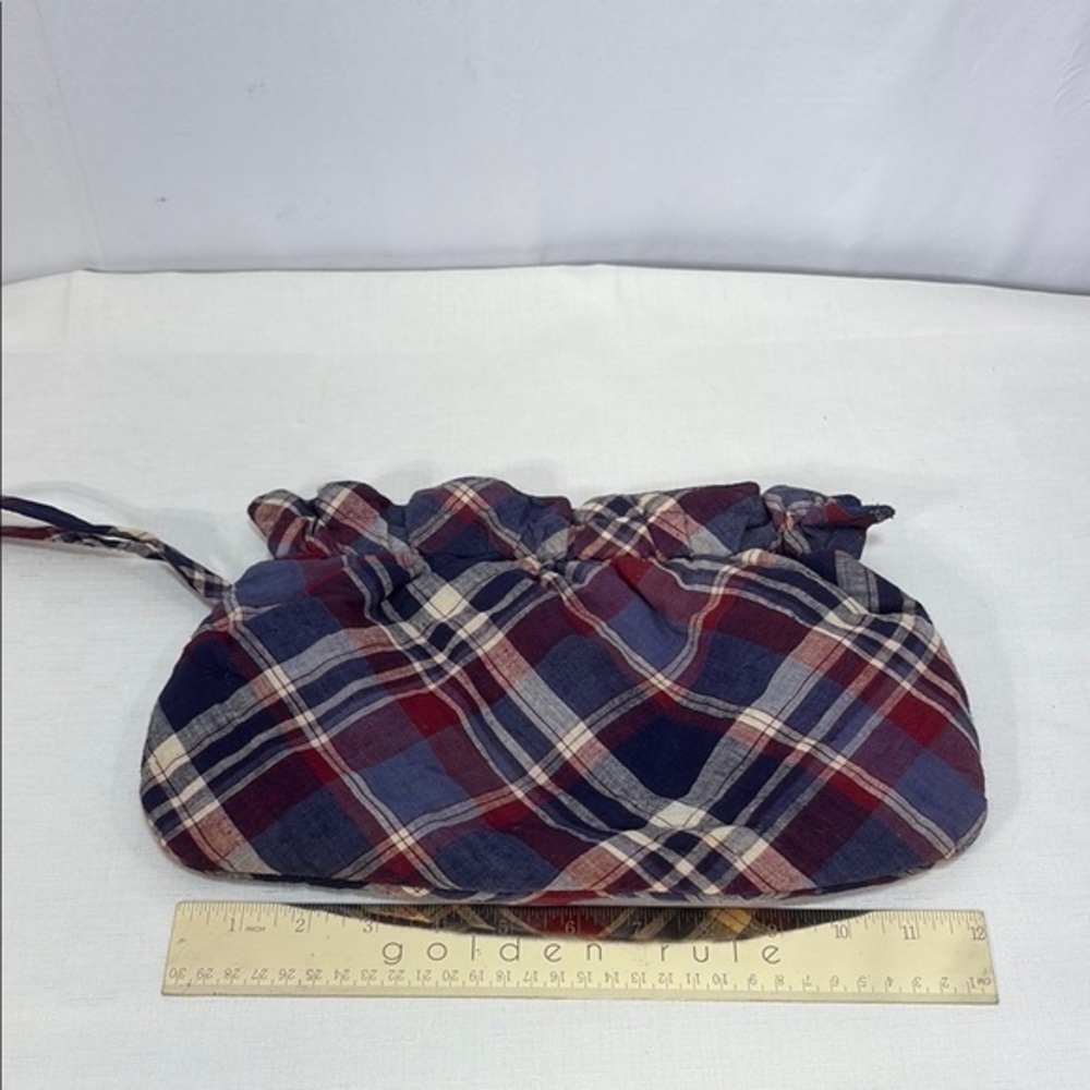 🍌Red and Blue vintage Plaid Clutch with Ruched Design